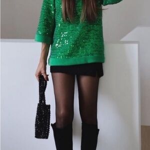 Zara Green Sequin Tunic Top